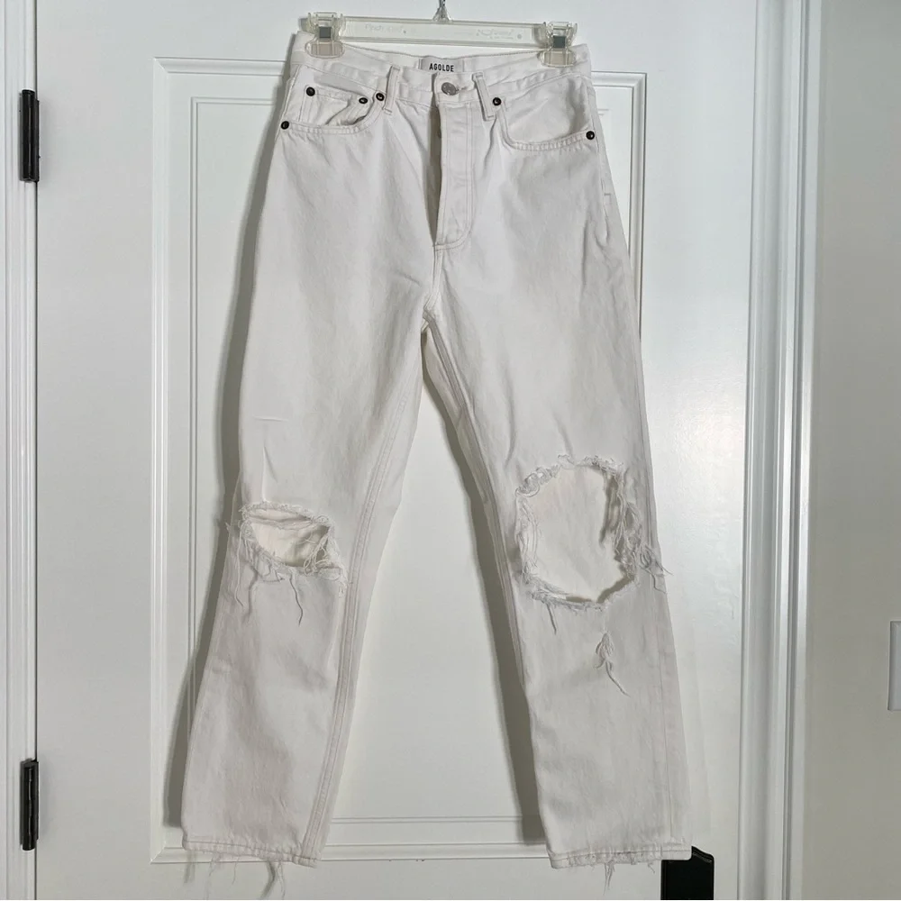 Agolde Riley High Rise Straight Cropped Distressed Jeans - 26 - Picture 4 of 7